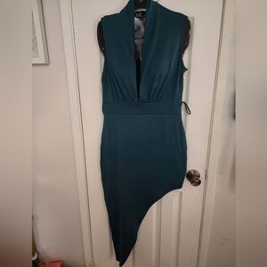 Miss Ayenue Teal Asymmetrical Sleeveless Dress – Chic & Elegan Size L